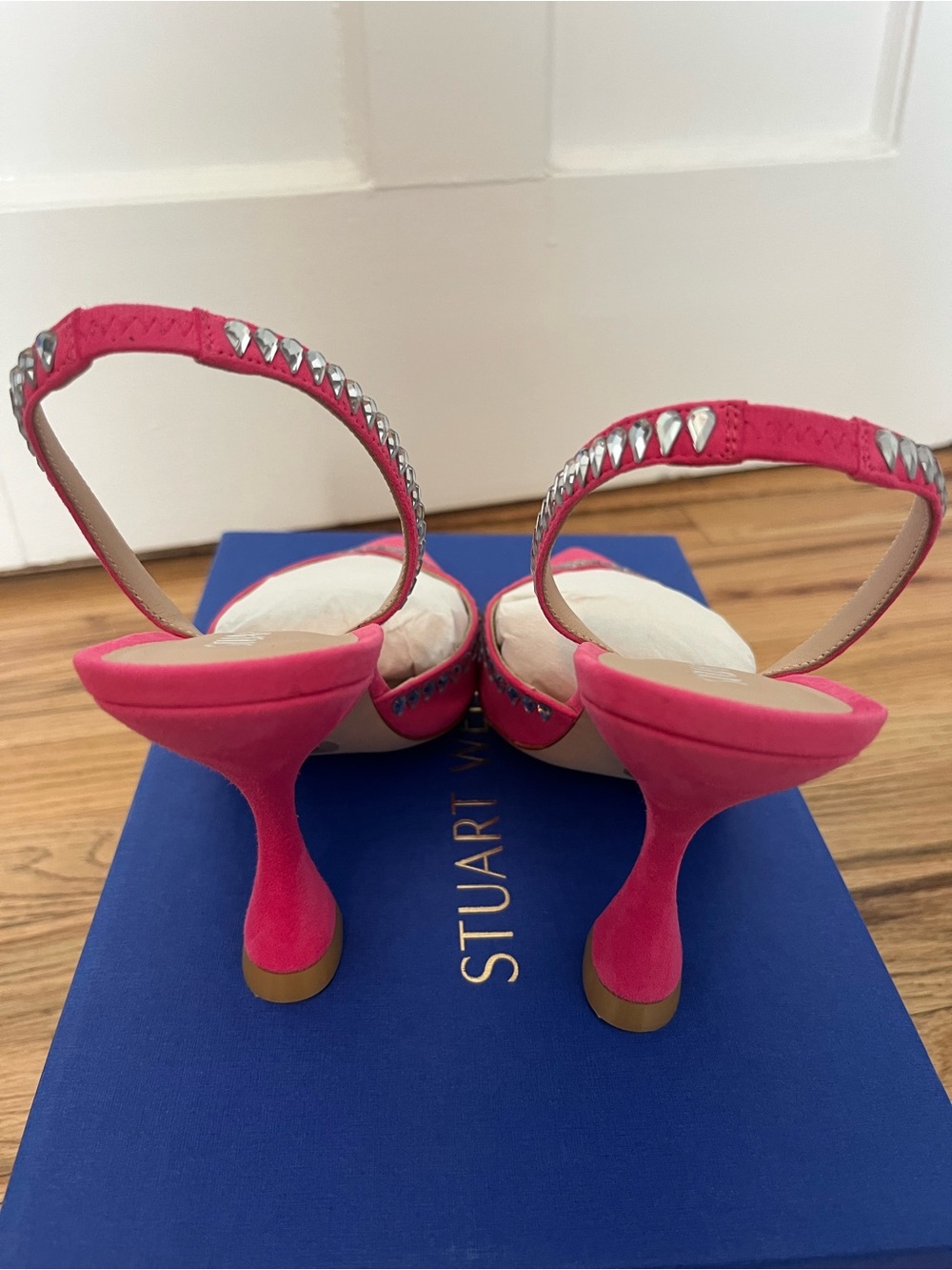 Stuart Weitzman hot pink gemcut Xcurve 100 slingback pumps NWB SZ 7 & 8.5 - Picture 6 of 10